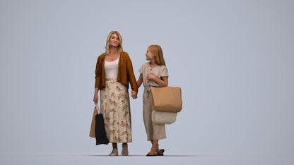 3D human model girl casual shopping, photogrammetry scanned person for archviz, top-down view render