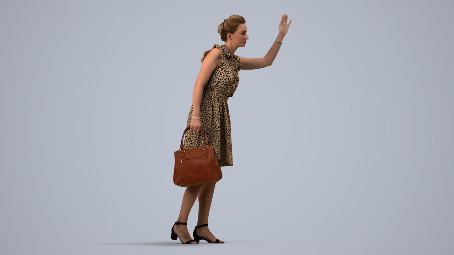 realistic 3D people woman casual standing, render-ready for V-Ray and Corona, FBX OBJ, side view render