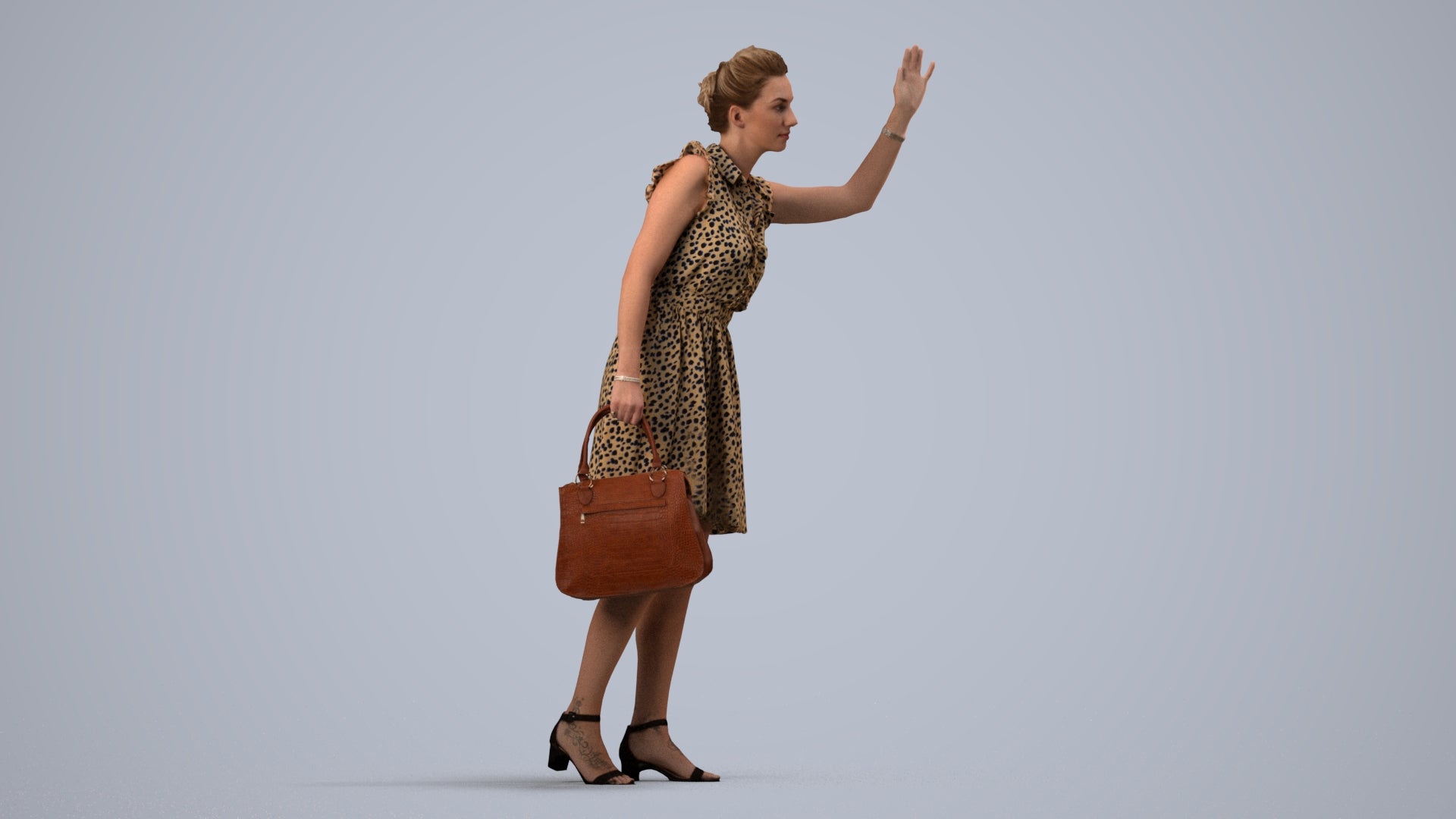 realistic 3D people woman casual standing, render-ready for V-Ray and Corona, FBX OBJ, side view render