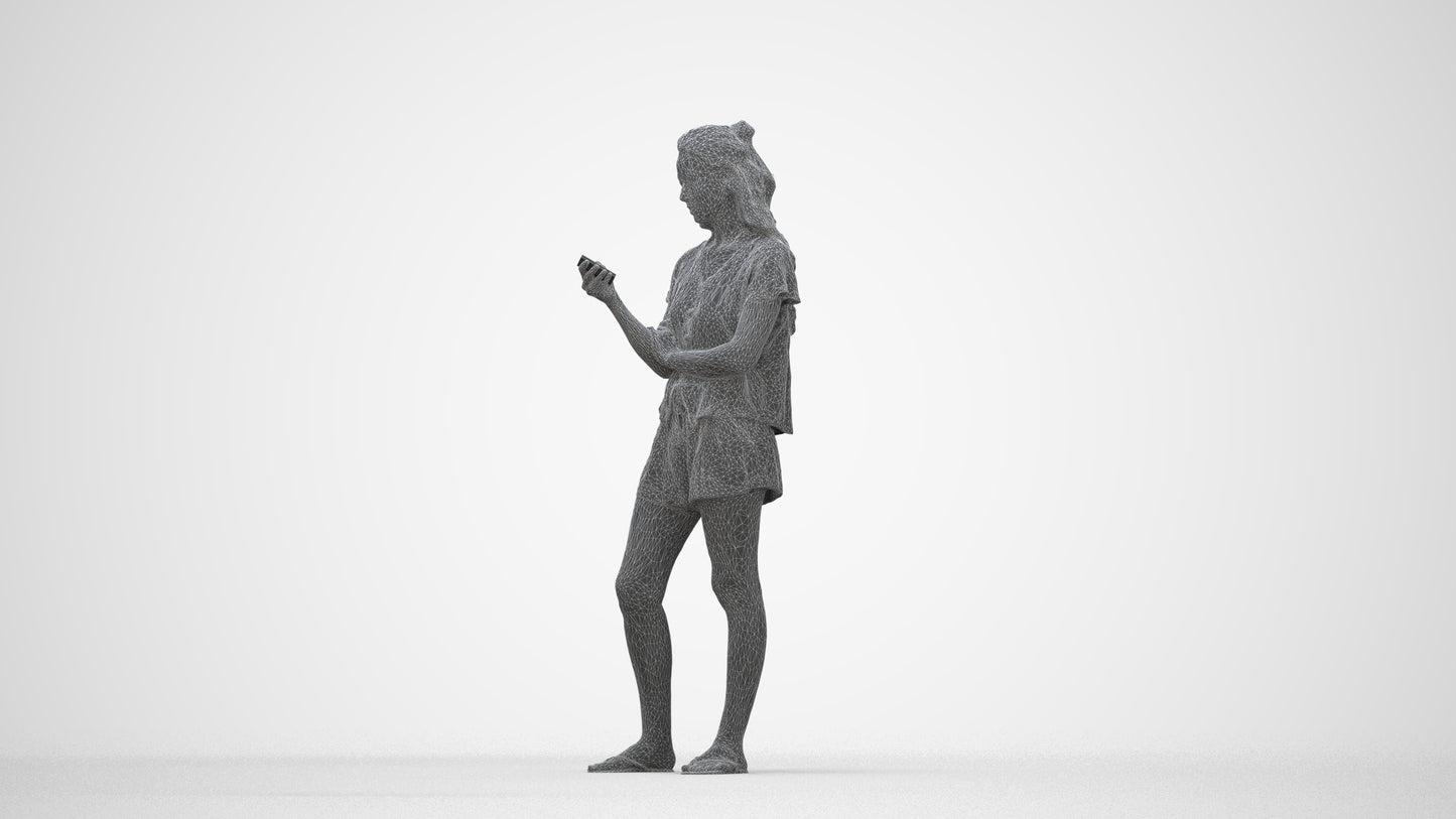 realistic 3D people woman casual standing, render-ready for V-Ray and Corona, FBX OBJ, wireframe back view