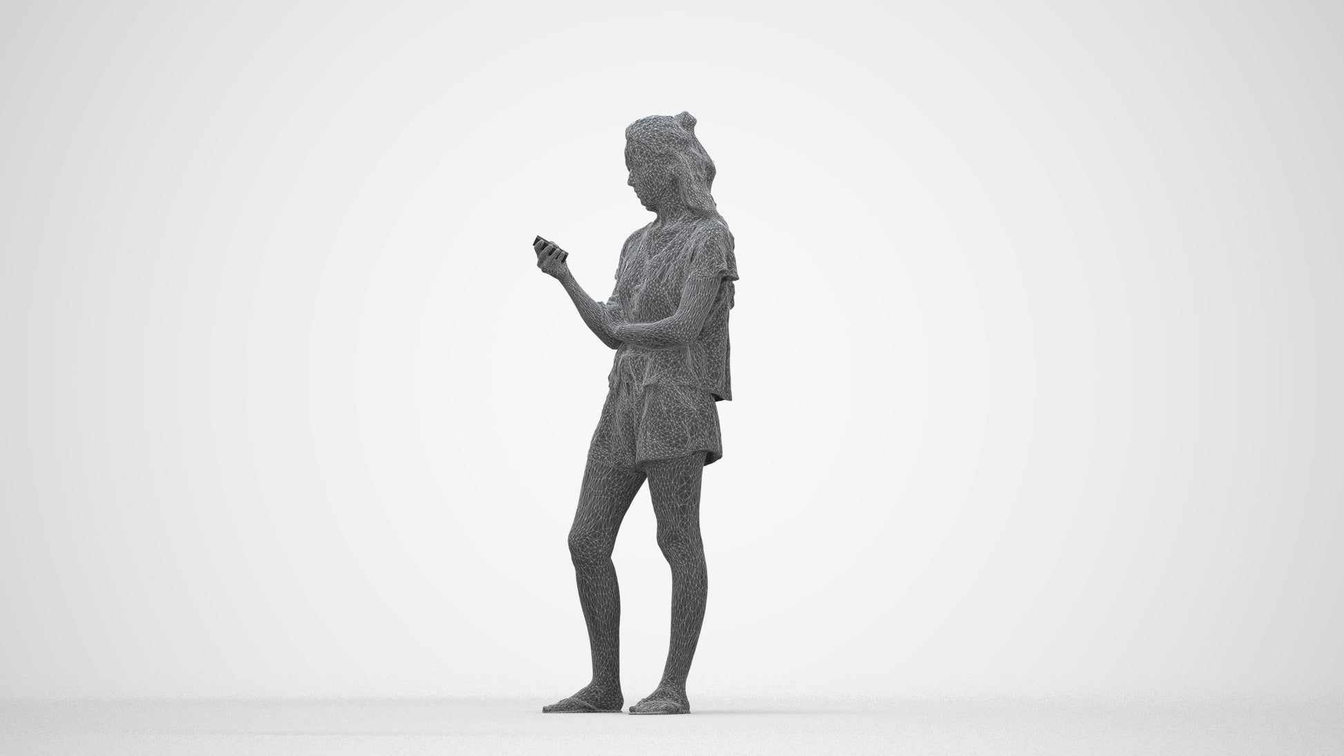 realistic 3D people woman casual standing, render-ready for V-Ray and Corona, FBX OBJ, wireframe back view