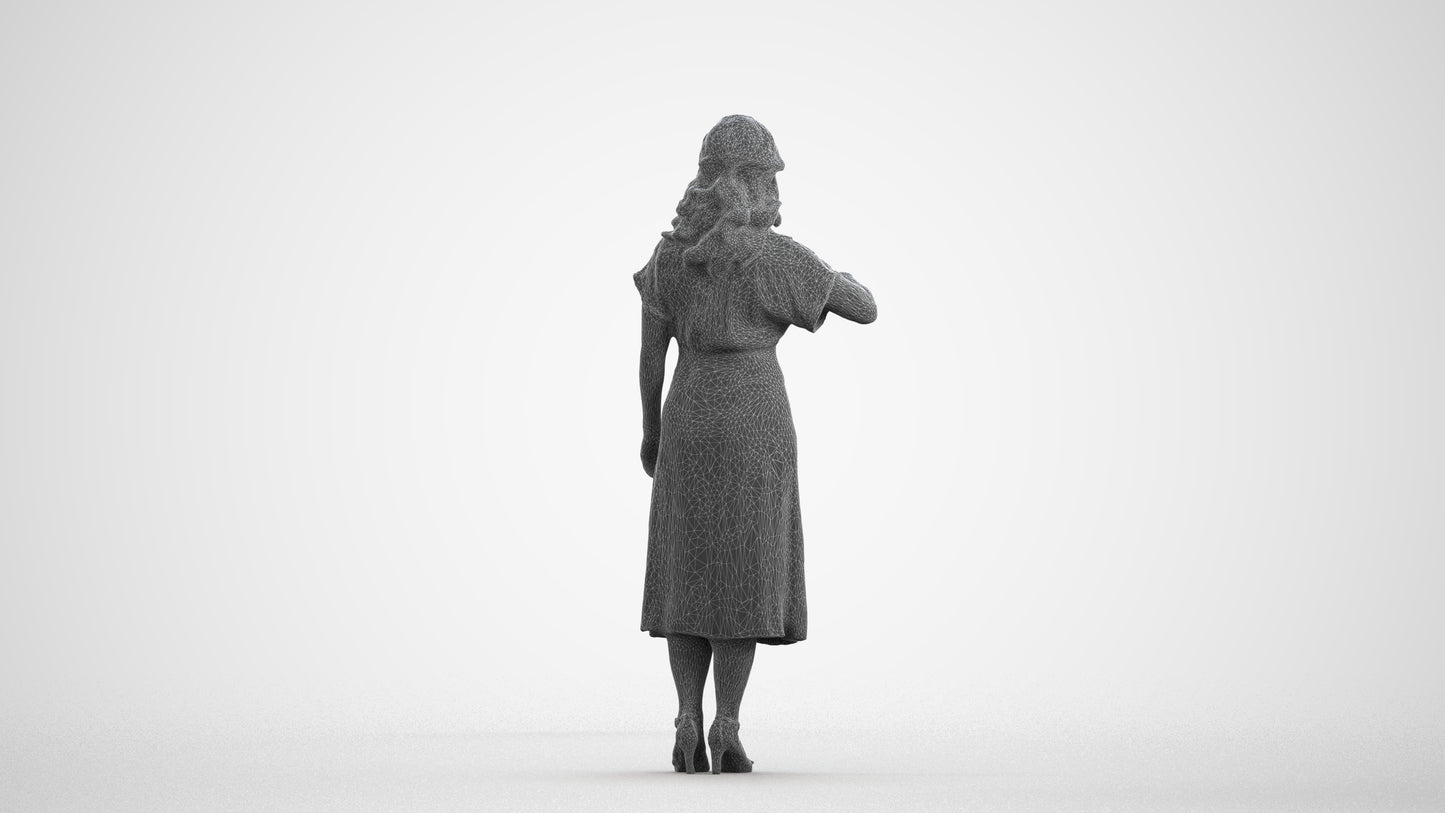 realistic 3D woman casual standing, scanned archviz people for Blender and 3ds Max, wireframe front view