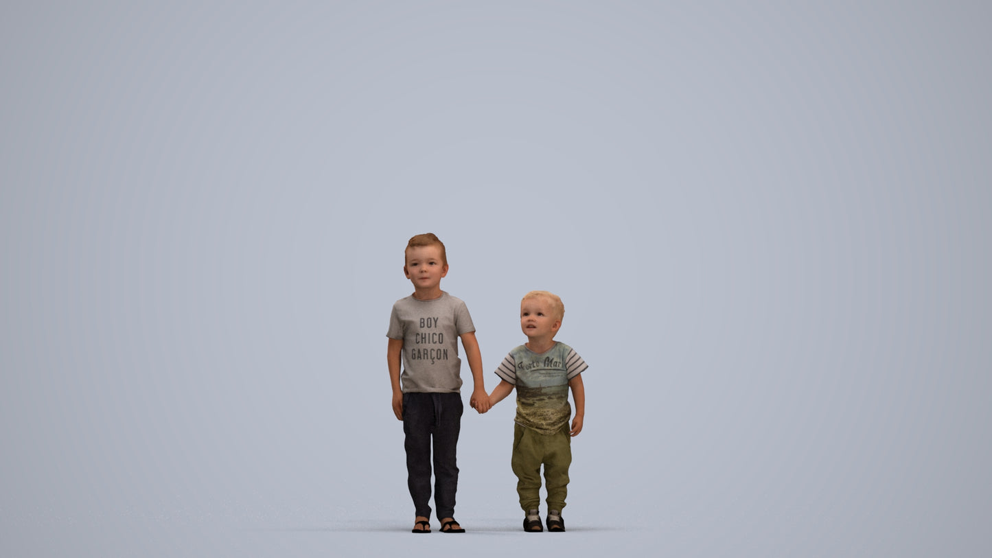 3D people model boy casual kids, scanned human for 3ds Max rendering, standing pose render