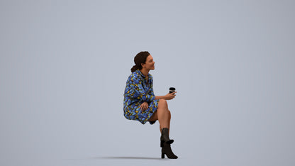 3D scanned woman sitting casual, photorealistic archviz people for Enscape and SketchUp, side view render