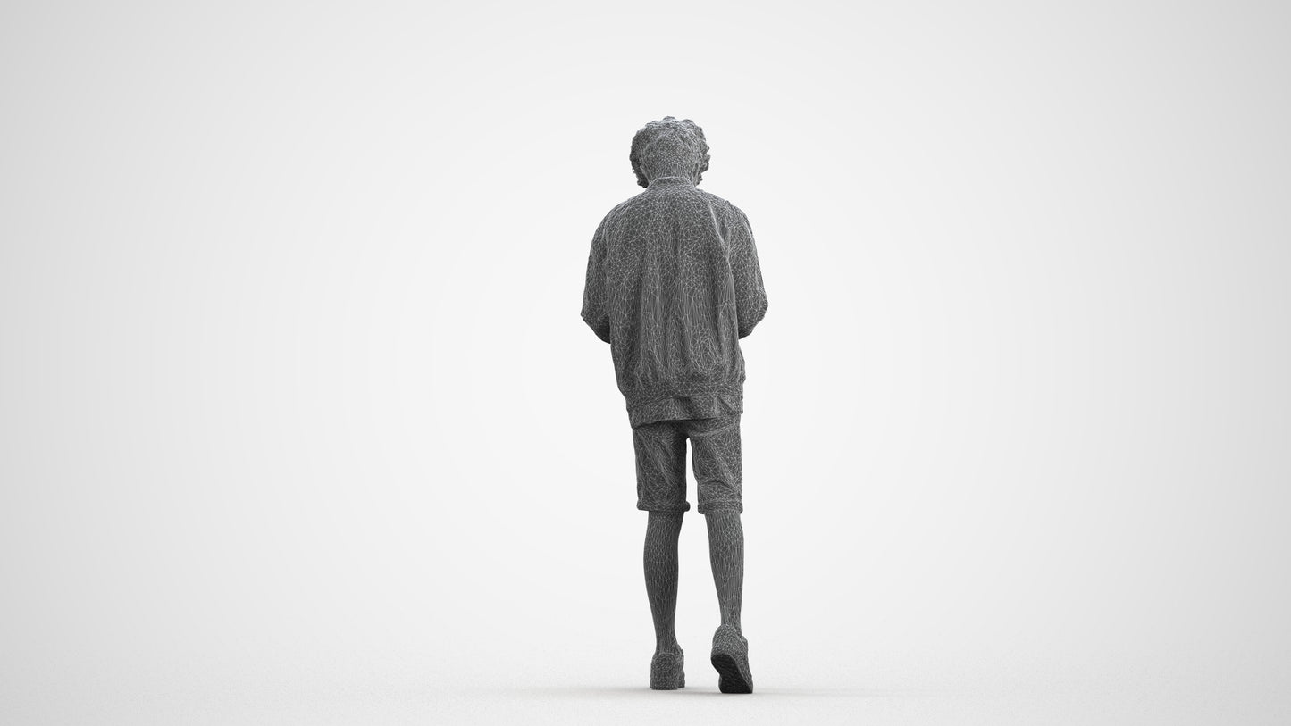 3D human model boy casual kids, photogrammetry scanned person for archviz, wireframe front view