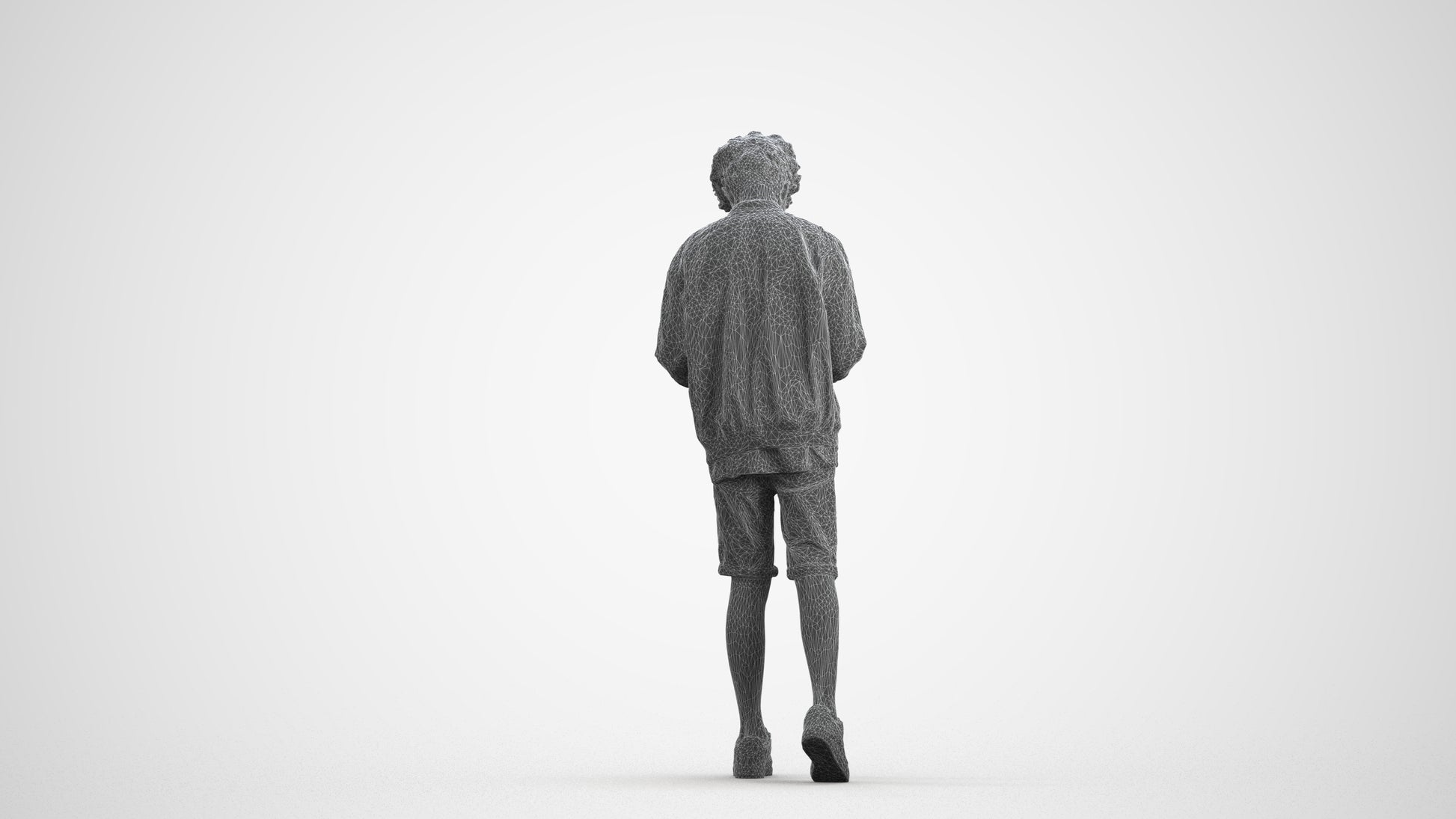 3D human model boy casual kids, photogrammetry scanned person for archviz, wireframe front view