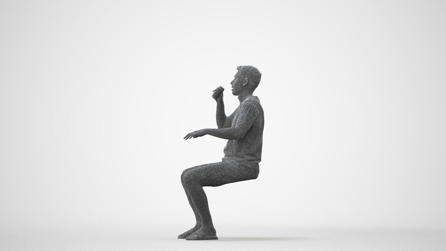 3D scanned man sitting casual, photorealistic archviz people for Enscape and SketchUp, square thumbnail