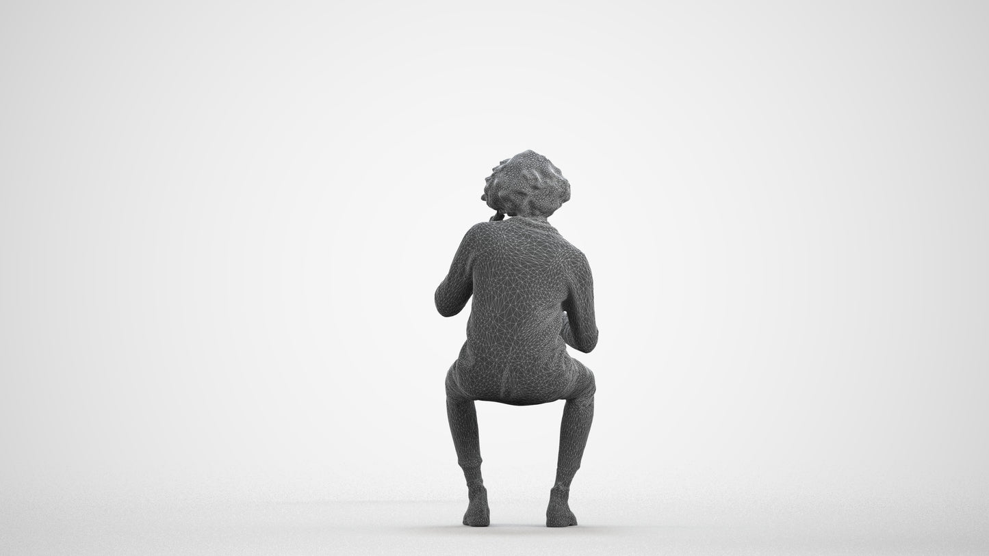 3D scanned man sitting business, photorealistic archviz people for Enscape and SketchUp, wireframe front view