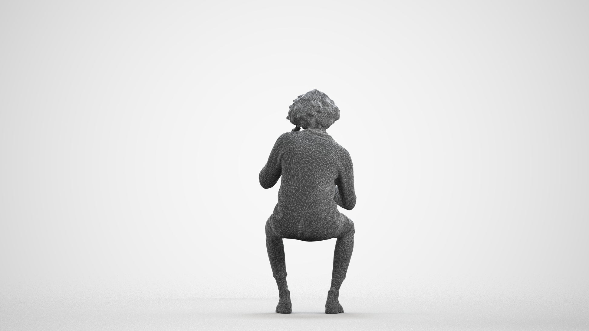 3D scanned man sitting business, photorealistic archviz people for Enscape and SketchUp, wireframe front view