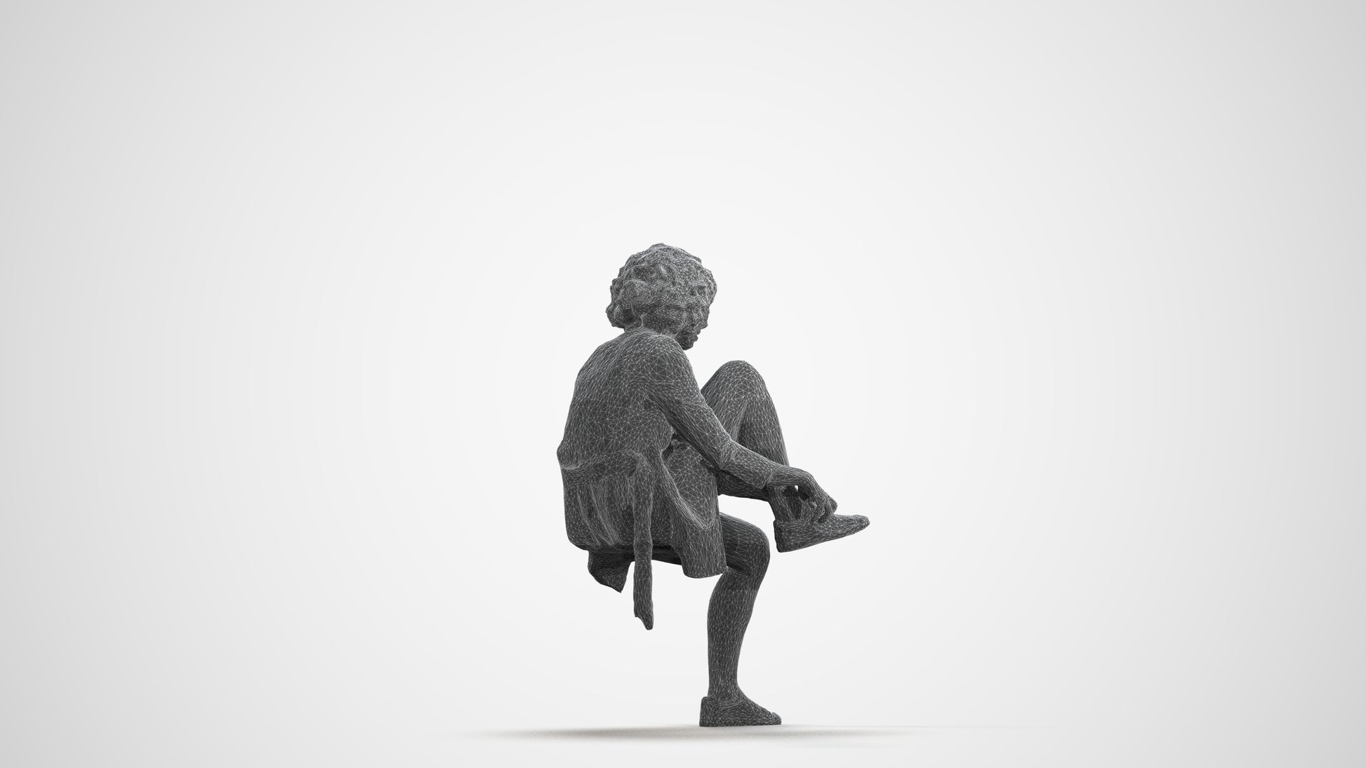 realistic 3D human woman business sitting, archviz people FBX OBJ for Blender, wireframe front view