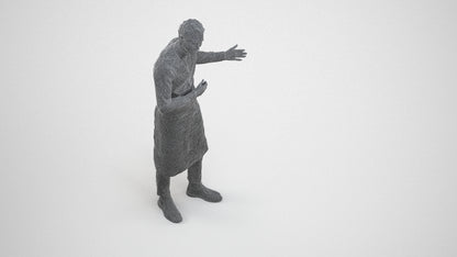 3D human model man hospitality, photogrammetry scanned person for archviz, wireframe three-quarter view