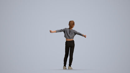 realistic 3D human girl casual kids, archviz people FBX OBJ for Blender, front view render