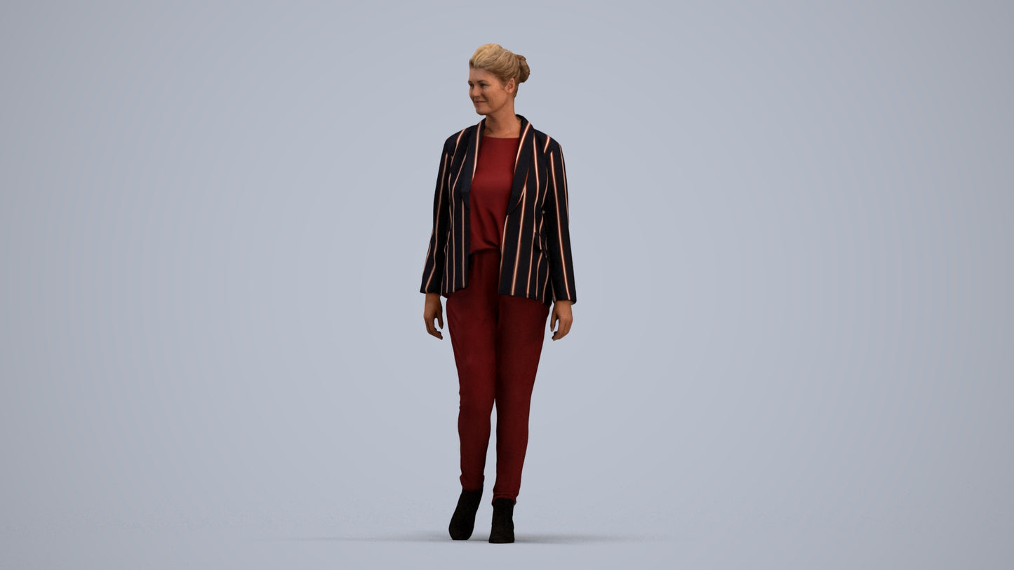 photogrammetry 3D woman business walking, realistic human model archviz FBX, standing pose render