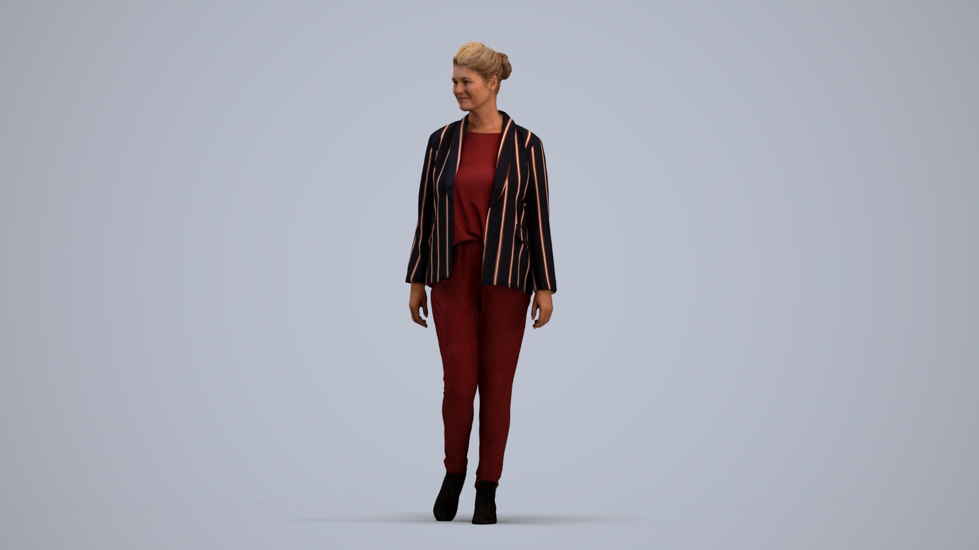 photogrammetry 3D woman business walking, realistic human model archviz FBX, standing pose render