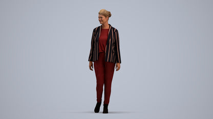 photogrammetry 3D woman business walking, realistic human model archviz FBX, standing pose render