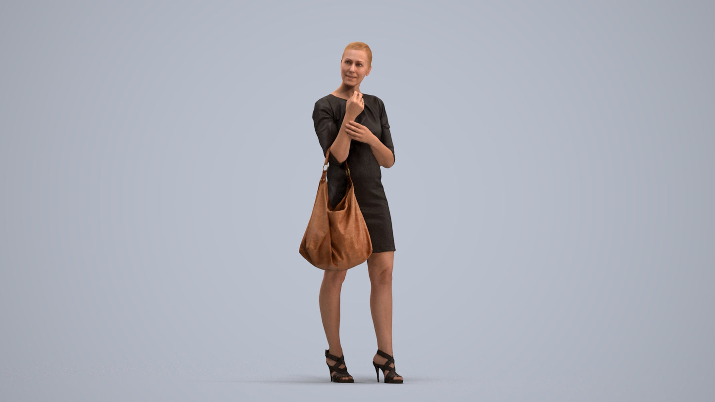 3D people model woman business standing, scanned human for 3ds Max rendering, standing pose render