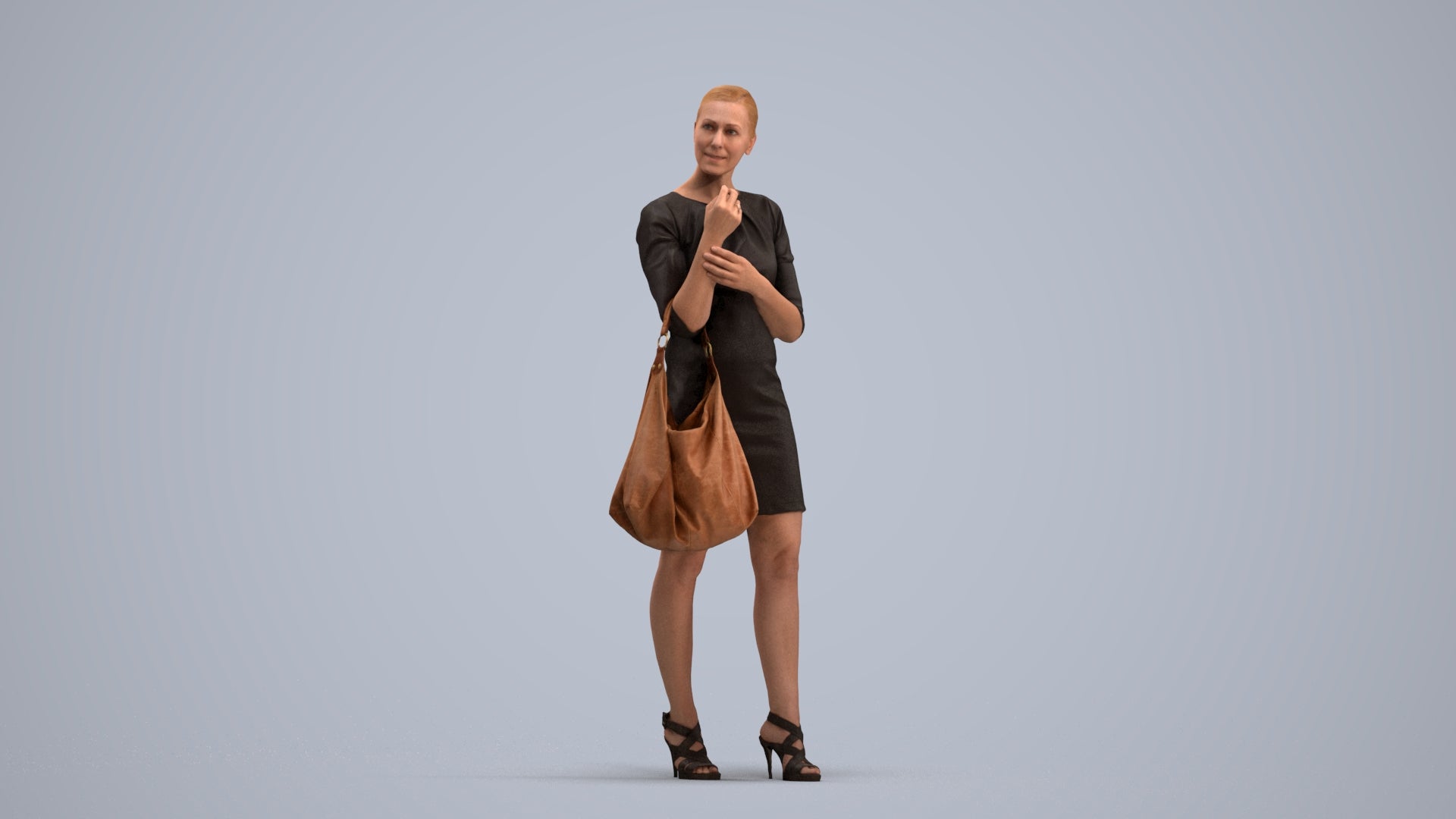 3D people model woman business standing, scanned human for 3ds Max rendering, standing pose render