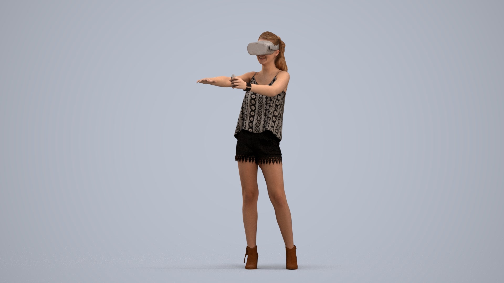 scanned 3D girl casual standing, photogrammetry people for Enscape and V-Ray, standing pose render