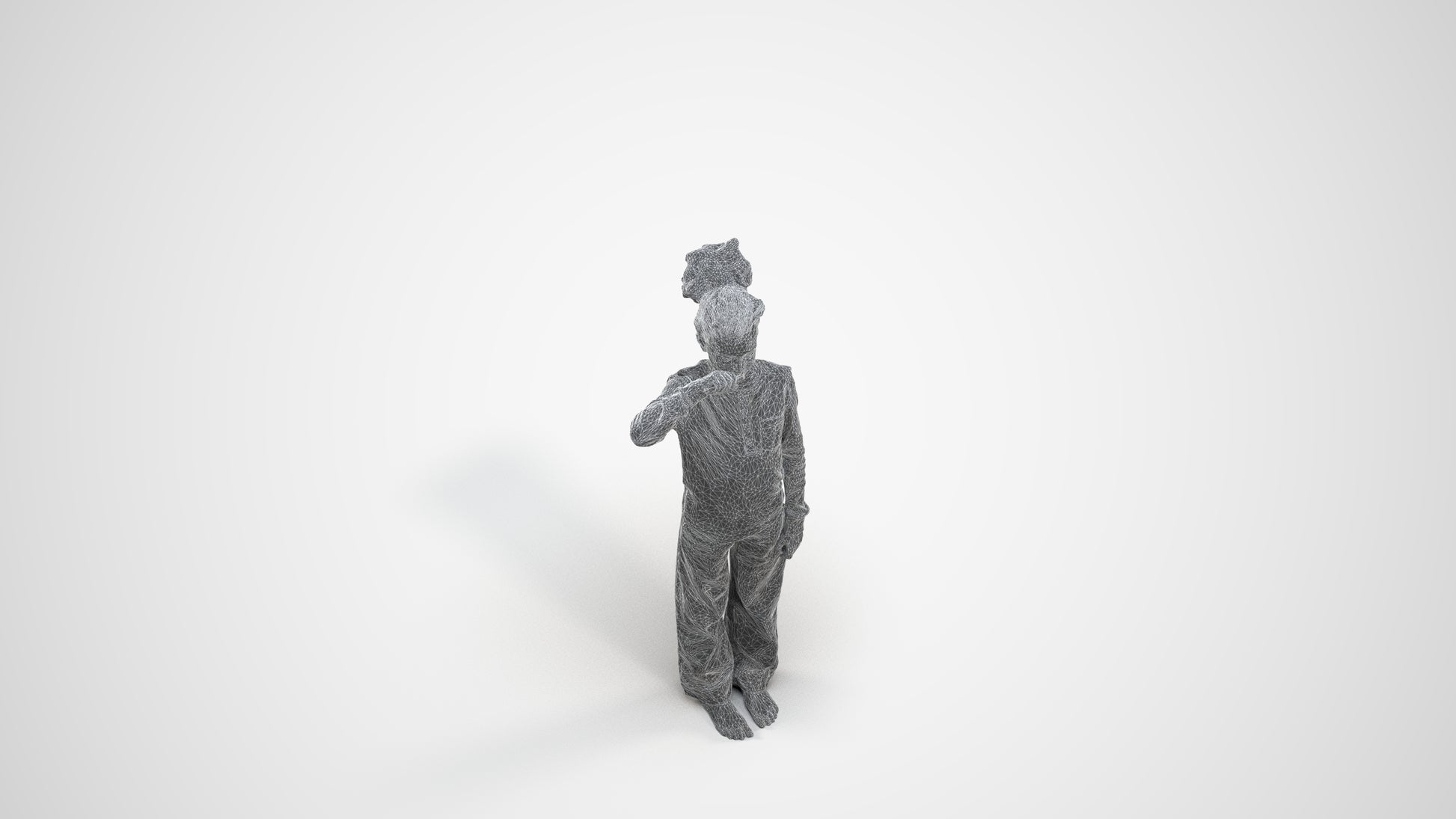 3D people model girl kids, scanned human for 3ds Max rendering, wireframe three-quarter view
