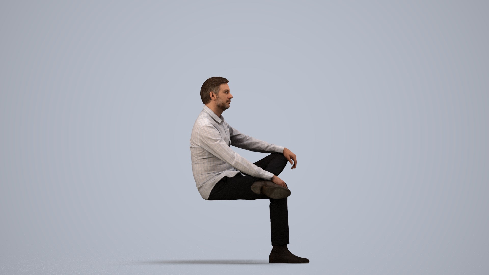 photogrammetry 3D man business, realistic human model archviz FBX, side view render