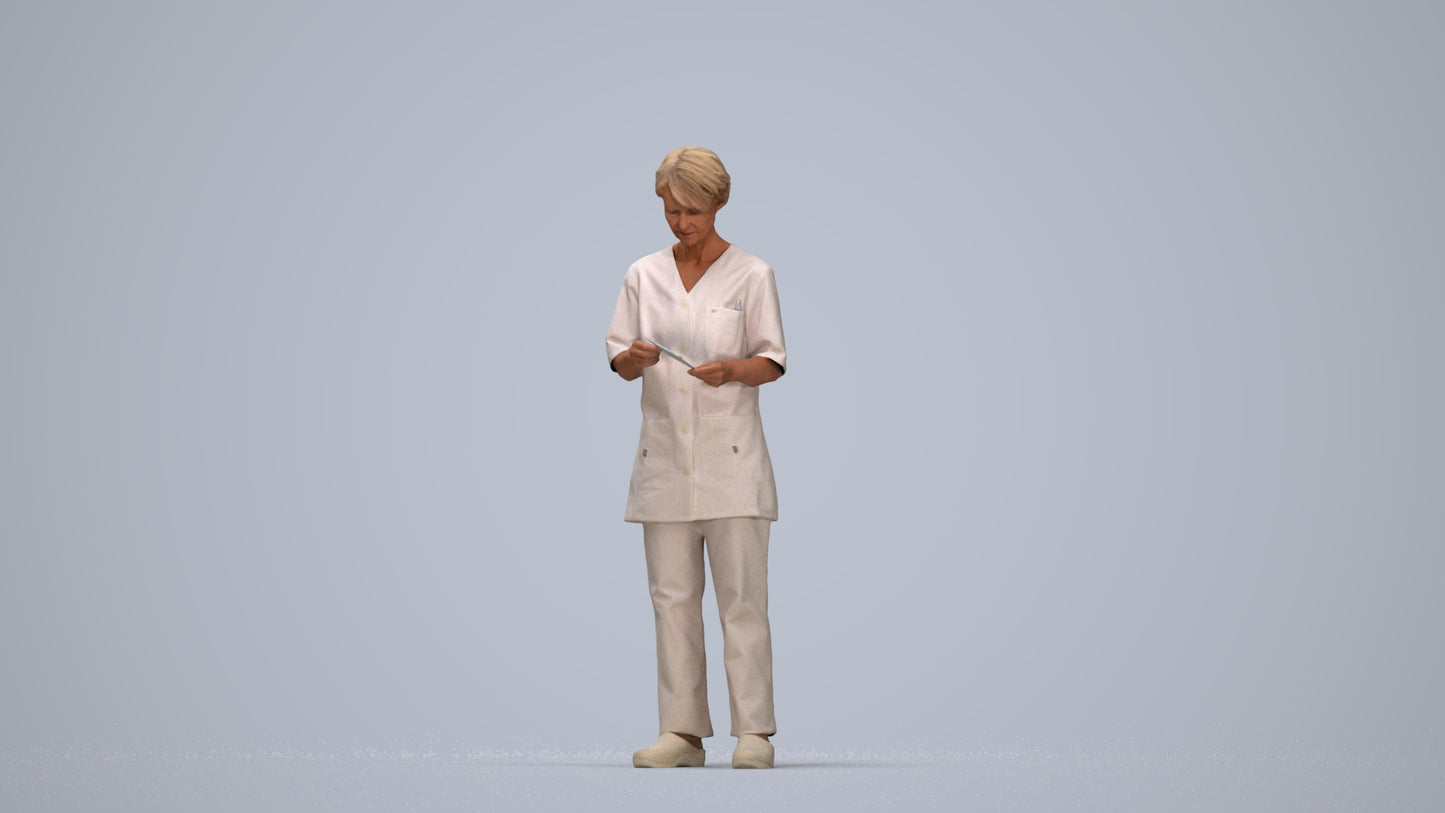 3D people model senior woman medical, scanned human for 3ds Max rendering, top-down view render
