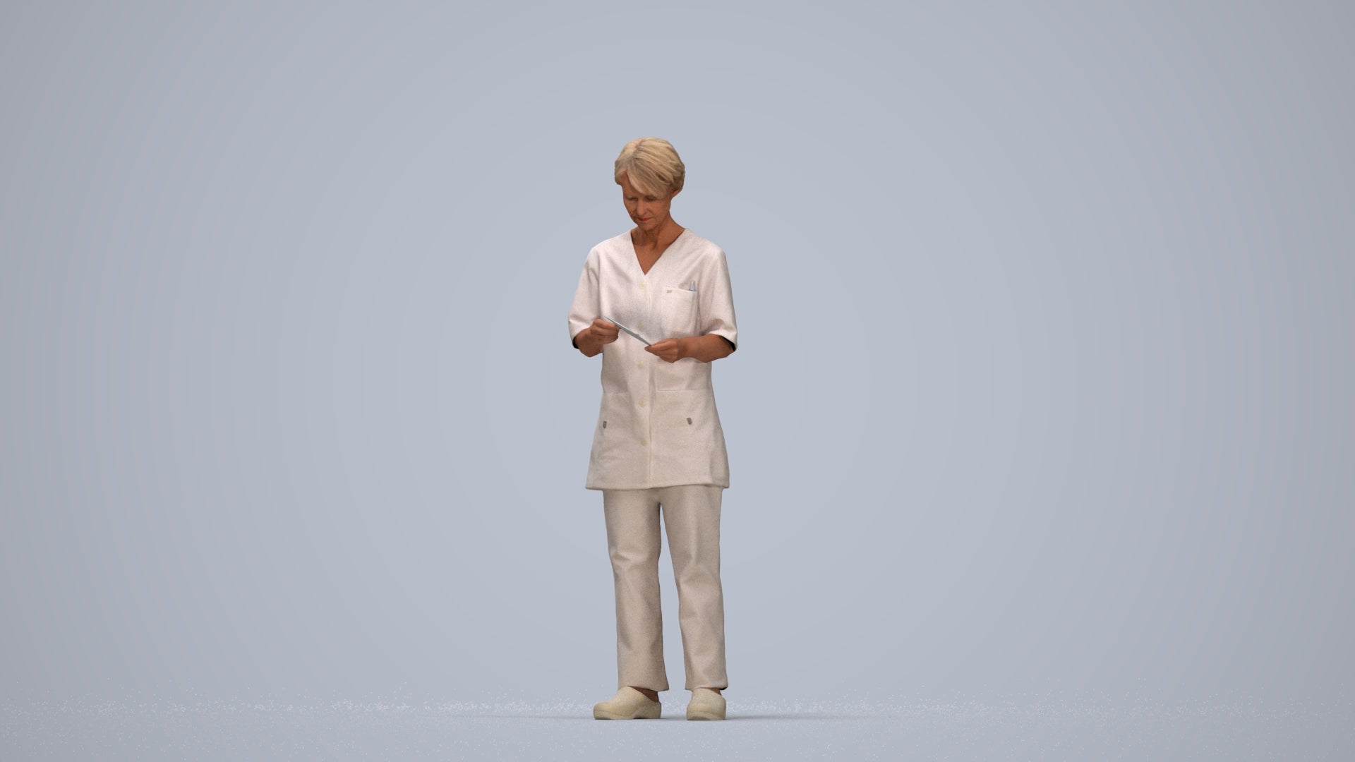 3D people model senior woman medical, scanned human for 3ds Max rendering, top-down view render