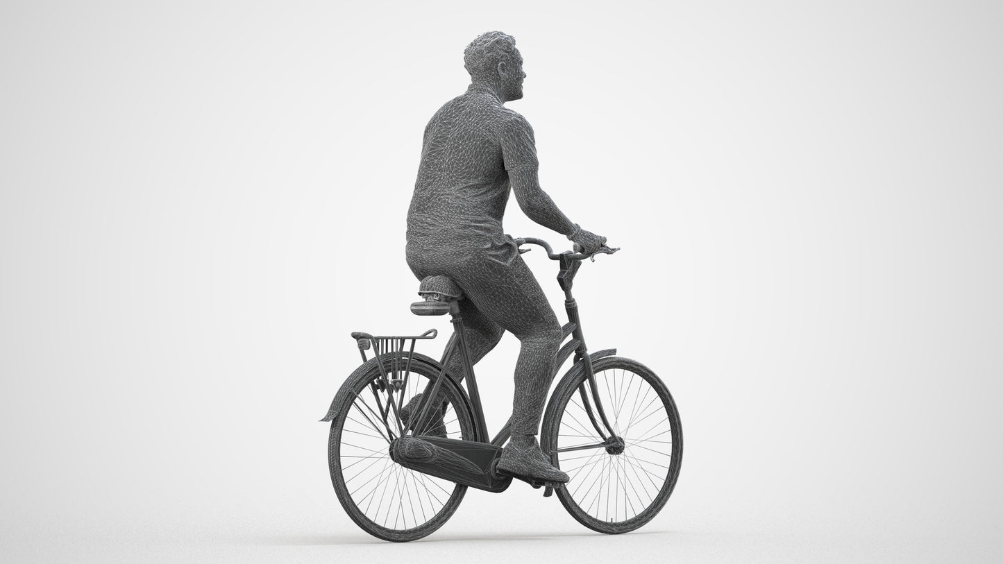 scanned 3D man casual cycling, photogrammetry people for Enscape and V-Ray, wireframe side view