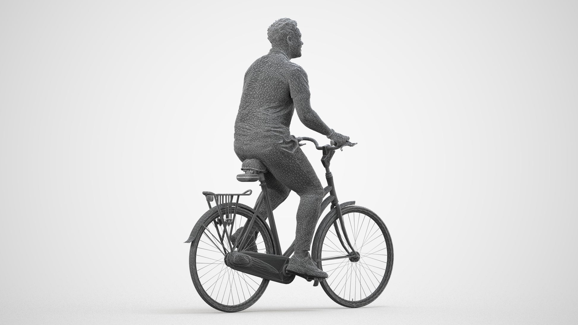 scanned 3D man casual cycling, photogrammetry people for Enscape and V-Ray, wireframe side view
