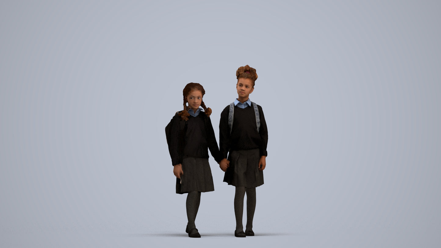 realistic 3D girl kids, scanned archviz people for Blender and 3ds Max, standing pose render