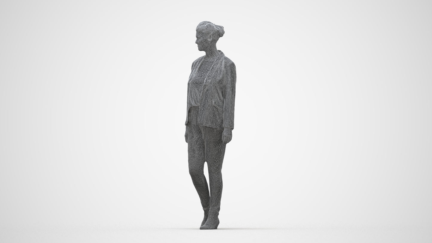 photogrammetry 3D woman business walking, realistic human model archviz FBX, wireframe back view