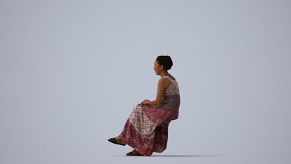 realistic 3D human woman casual sitting, archviz people FBX OBJ for Blender, three-quarter view render