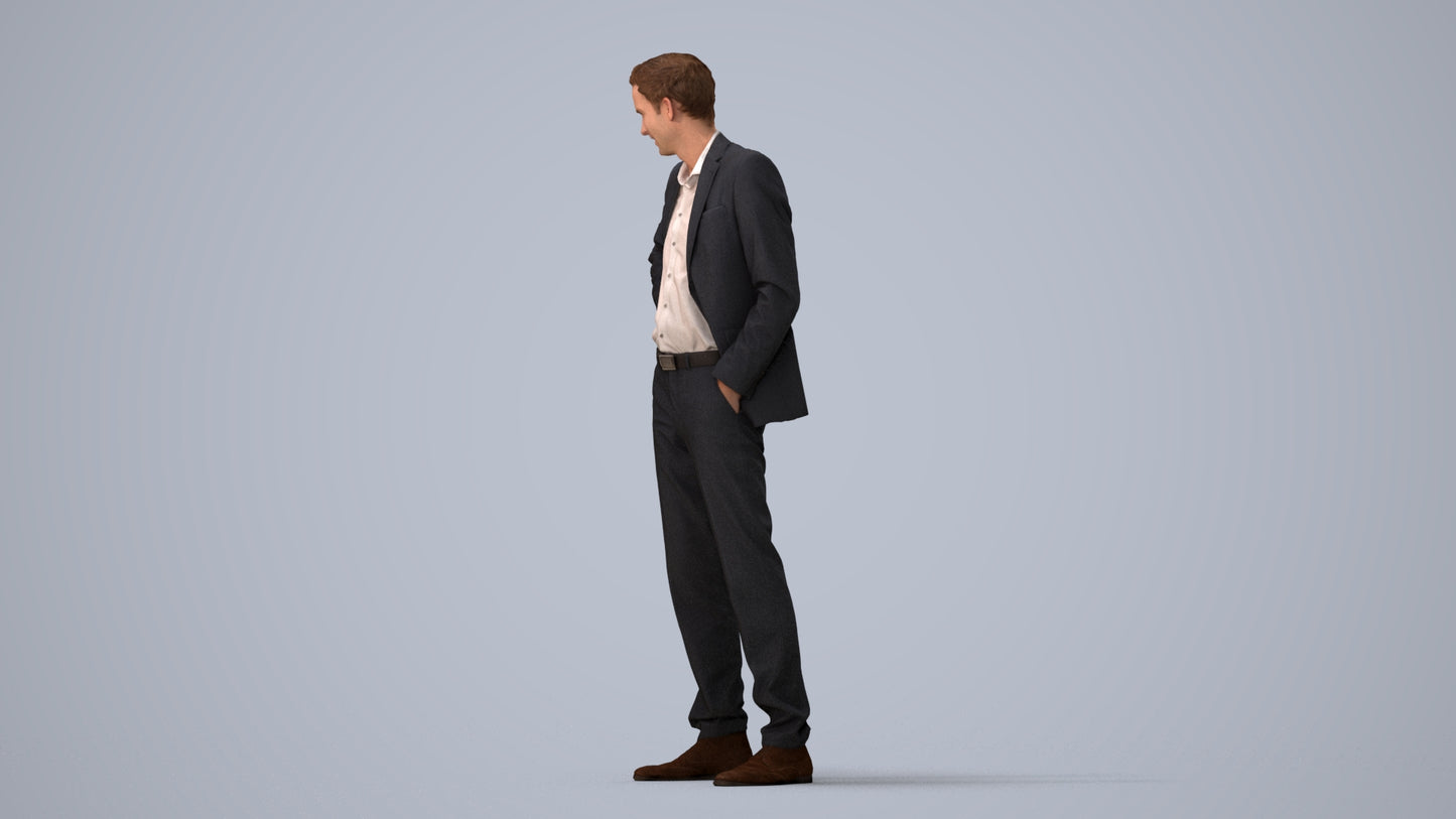 realistic 3D man business, scanned archviz people for Blender and 3ds Max, three-quarter view render