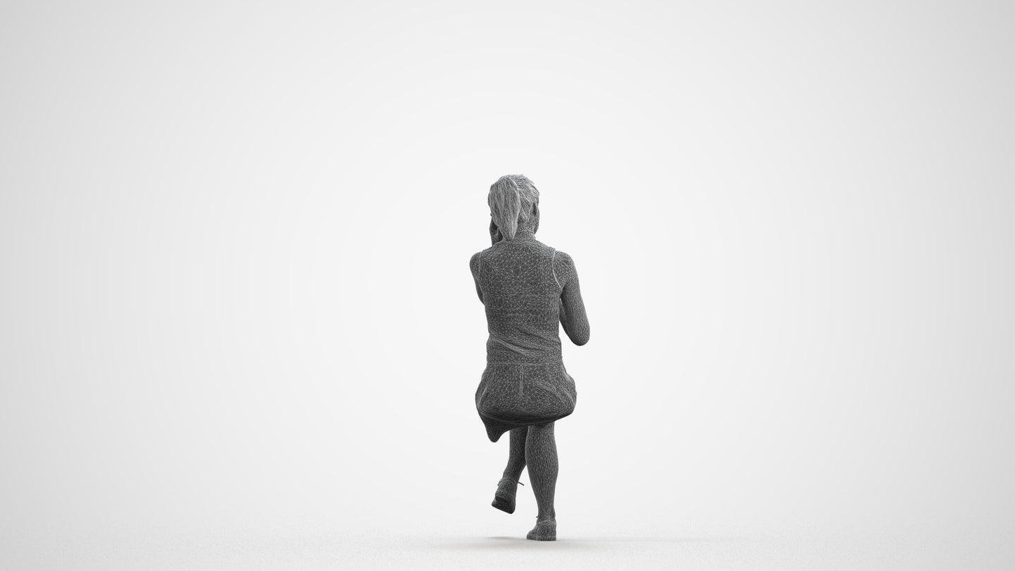 scanned 3D woman casual sitting, photogrammetry people for Enscape and V-Ray, wireframe front view
