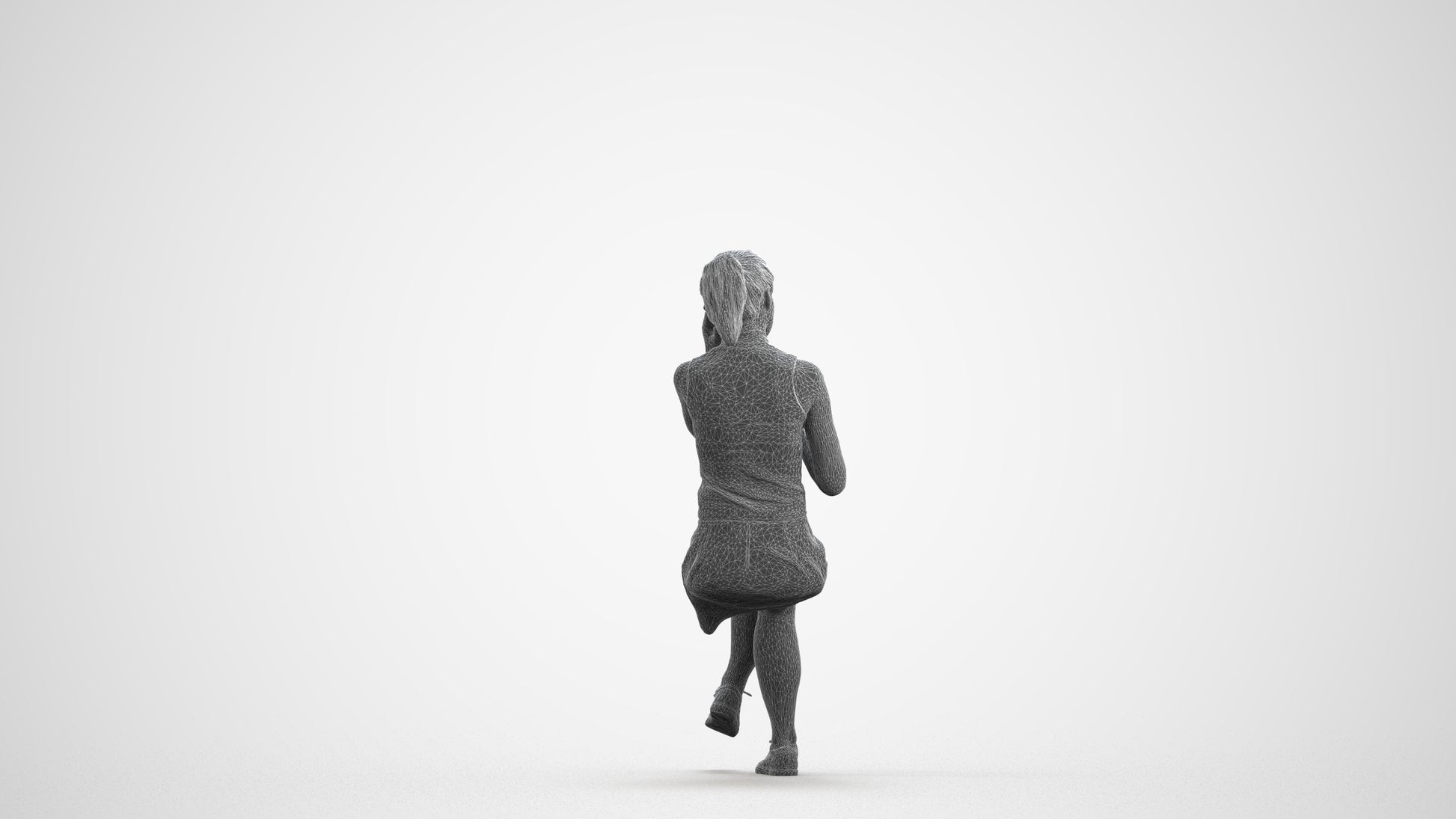 scanned 3D woman casual sitting, photogrammetry people for Enscape and V-Ray, wireframe front view