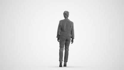 scanned 3D woman business walking, photogrammetry people for Enscape and V-Ray, wireframe front view
