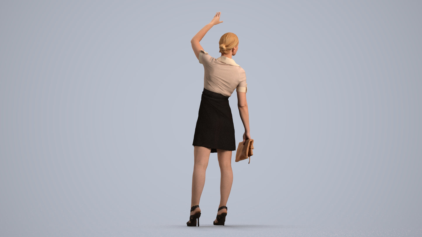 3D scanned woman standing business, photorealistic archviz people for Enscape and SketchUp, front view render