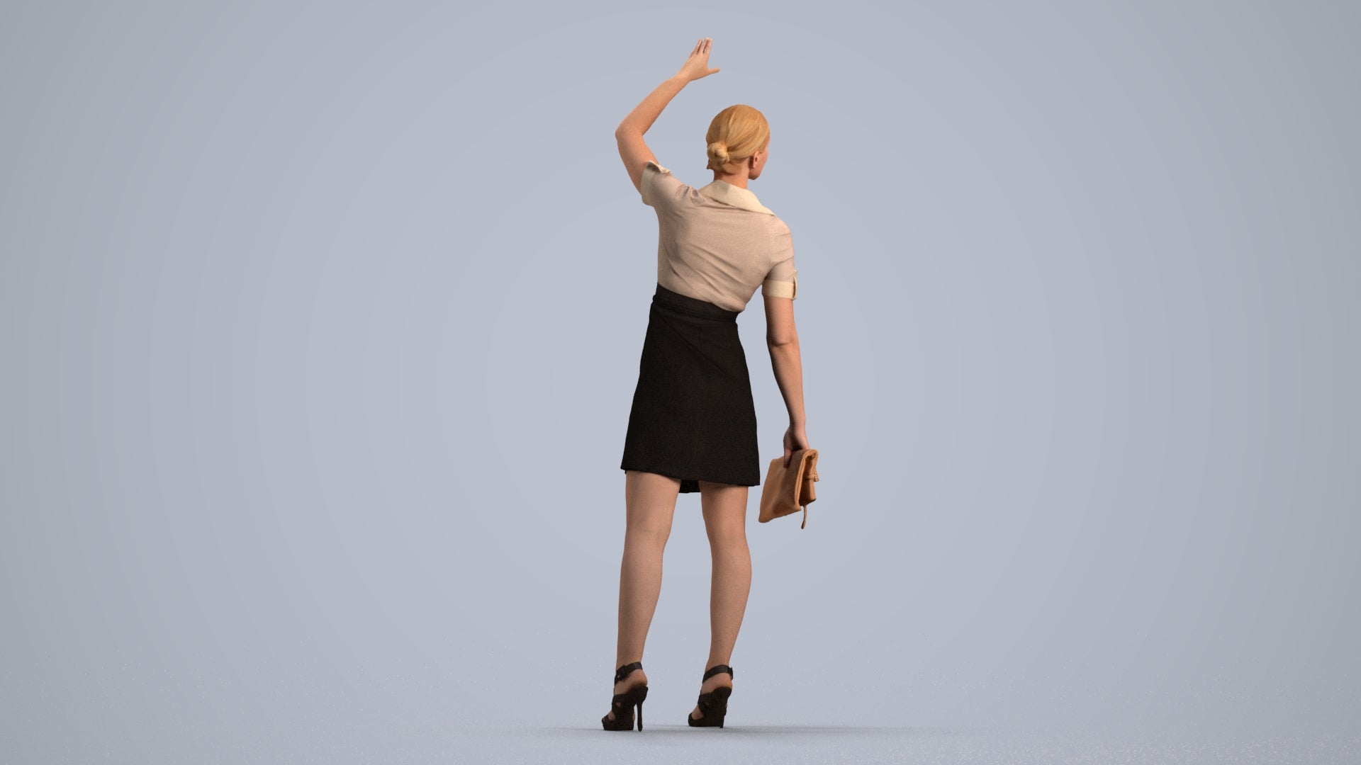 3D scanned woman standing business, photorealistic archviz people for Enscape and SketchUp, front view render