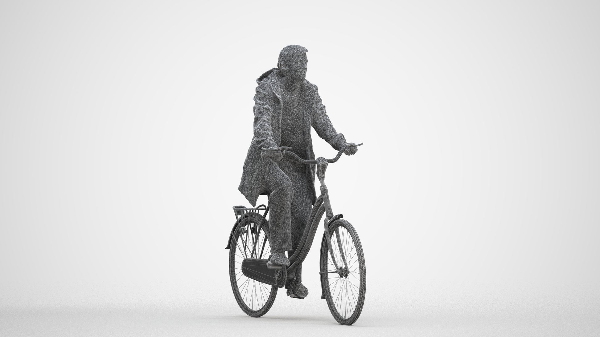 3D people model woman casual cycling, scanned human for 3ds Max rendering, three-quarter front view render