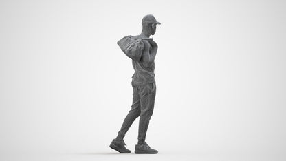 photogrammetry 3D man casual walking, realistic human model archviz FBX, wireframe side view