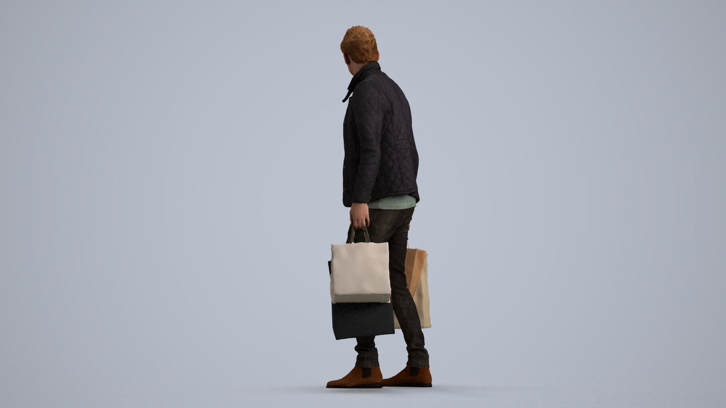 3D scanned man shopping casual, photorealistic archviz people for Enscape and SketchUp, front view render