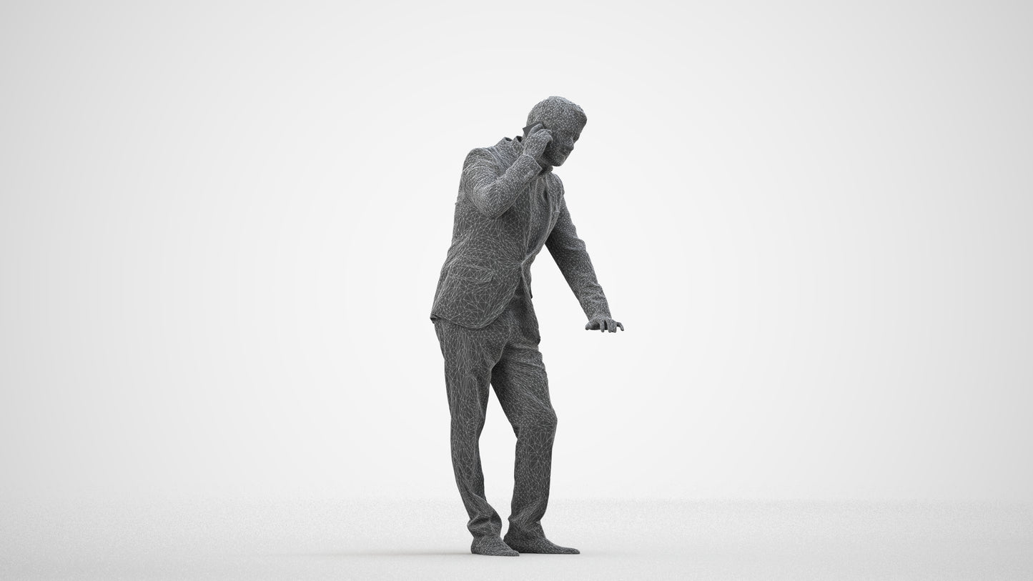 photogrammetry 3D man business, realistic human model archviz FBX, wireframe side view