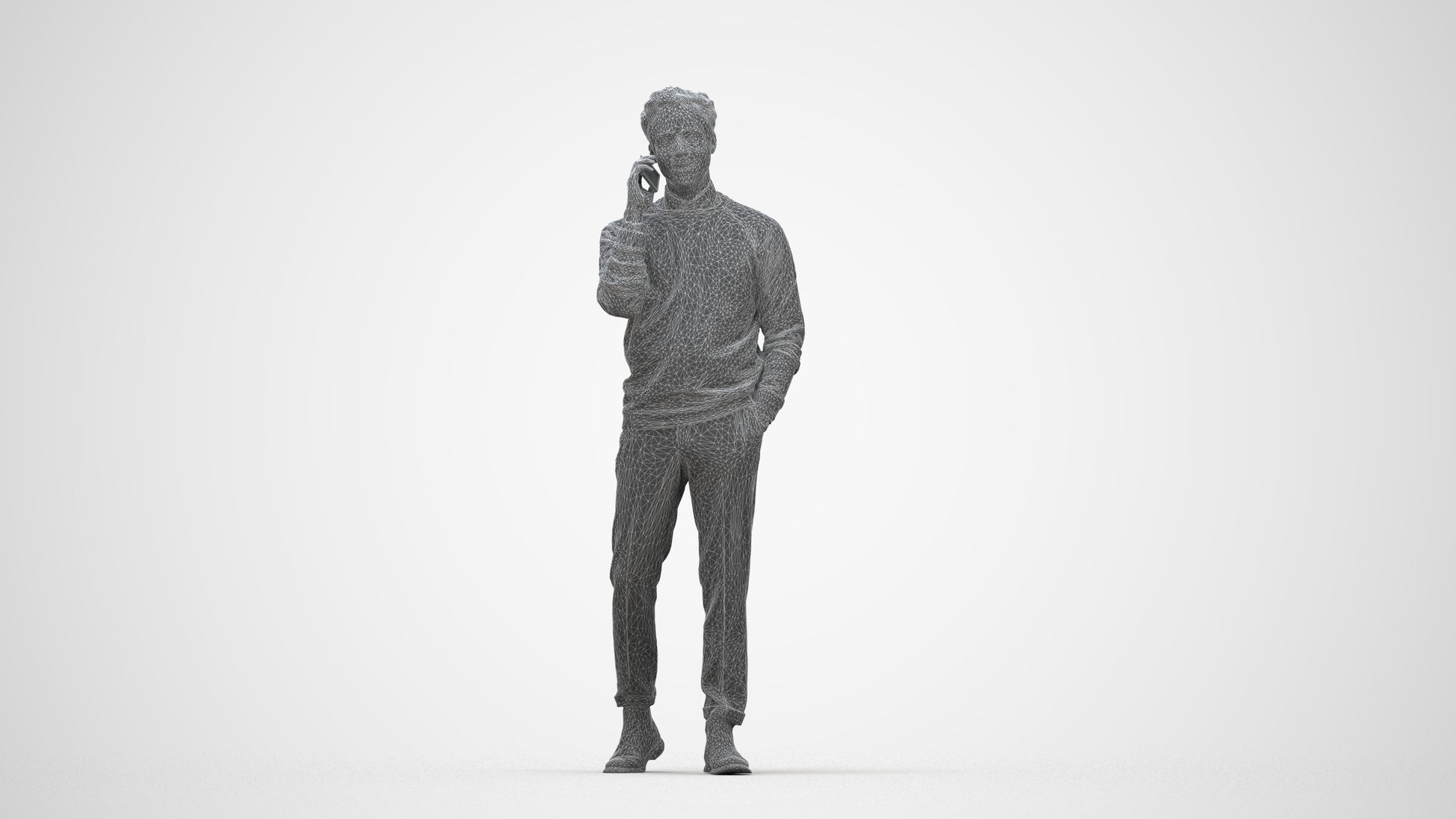 3D human model man casual walking, photogrammetry scanned person for archviz, wireframe back view