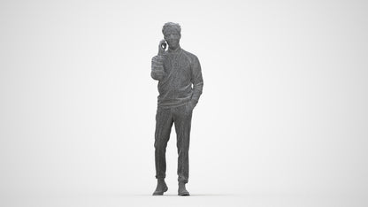 3D human model man casual walking, photogrammetry scanned person for archviz, wireframe back view