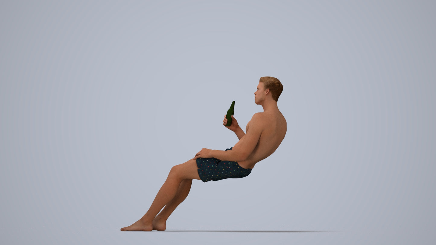 3D scanned man pool, photorealistic archviz people for Enscape and SketchUp, top-down view render