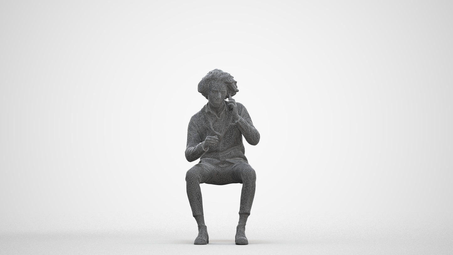 3D scanned man sitting business, photorealistic archviz people for Enscape and SketchUp, three-quarter front view render