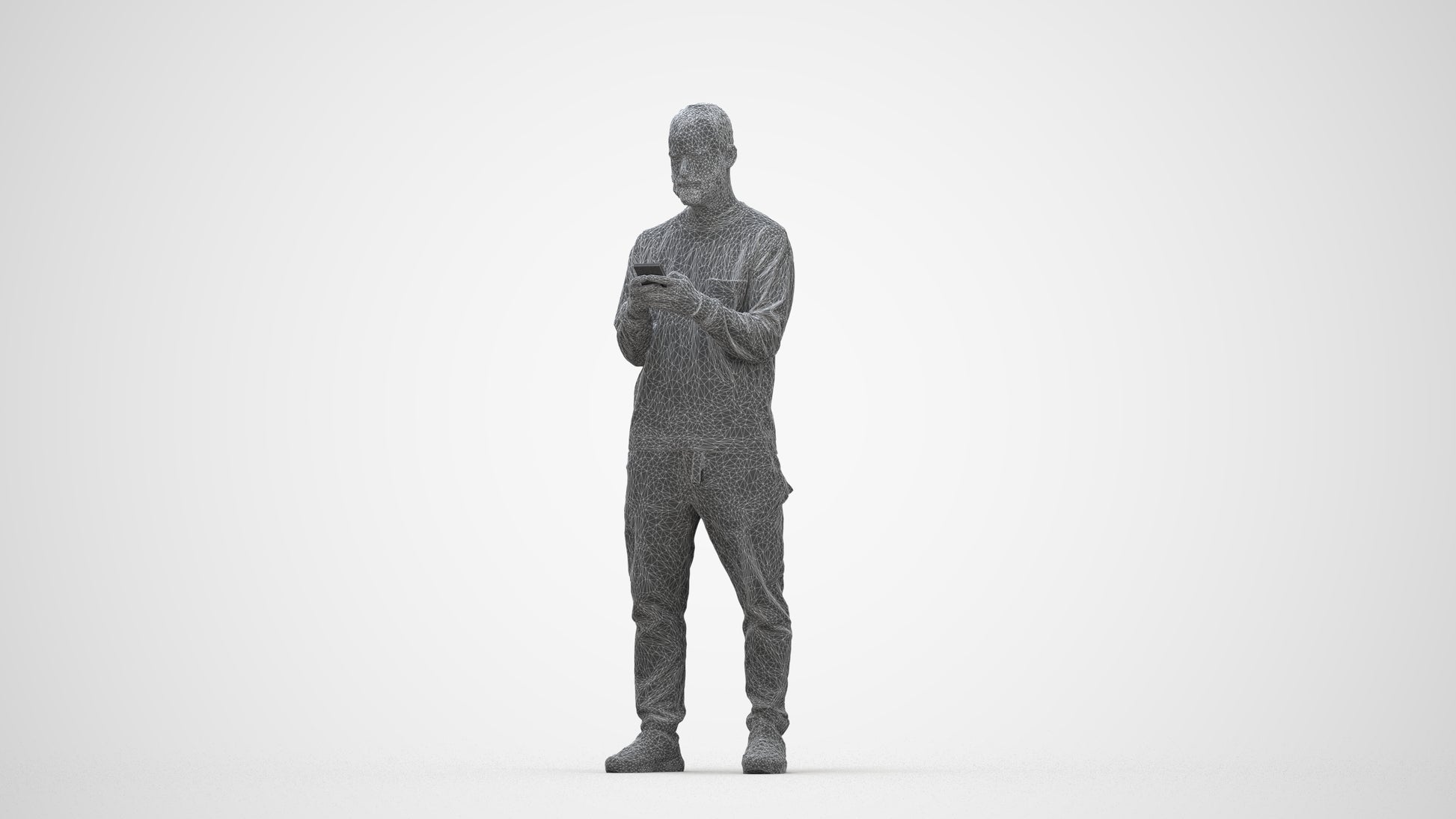 realistic 3D people man casual standing, render-ready for V-Ray and Corona, FBX OBJ, wireframe back view