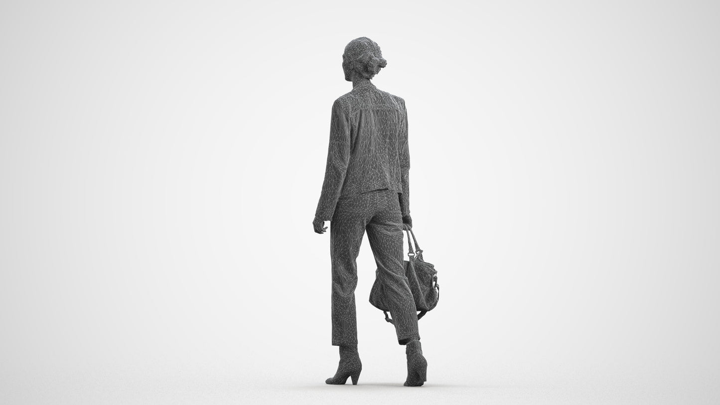 realistic 3D people woman business walking, render-ready for V-Ray and Corona, FBX OBJ, wireframe front view