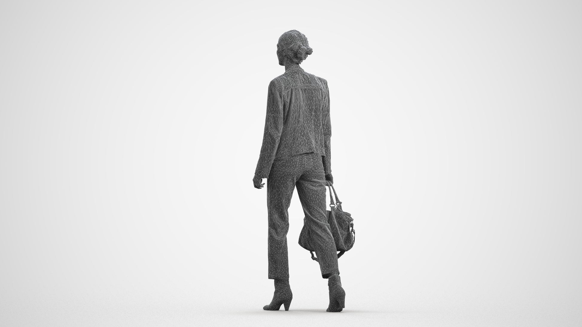 realistic 3D people woman business walking, render-ready for V-Ray and Corona, FBX OBJ, wireframe front view