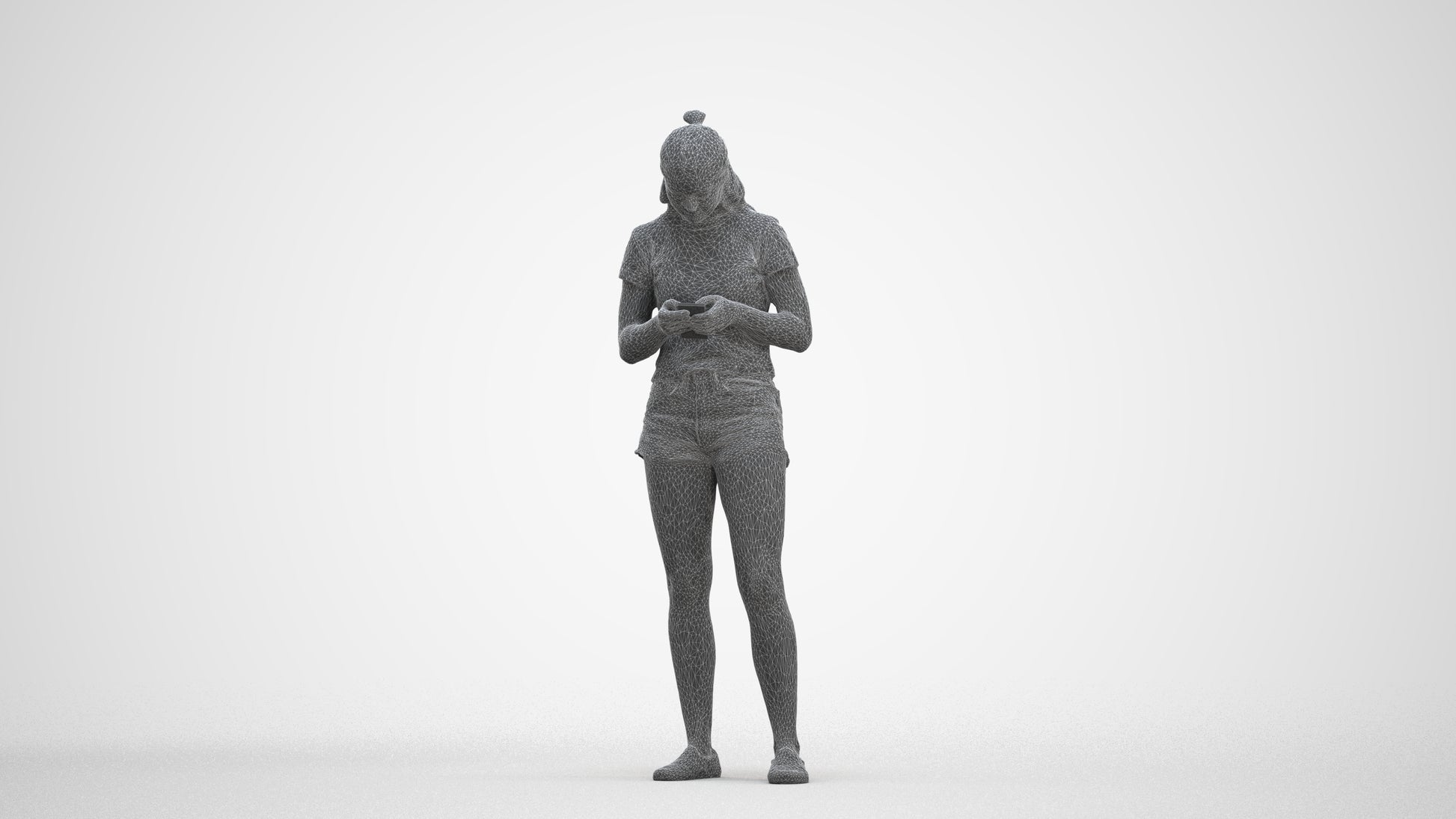 3D people model girl casual standing, scanned human for 3ds Max rendering, three-quarter front view render