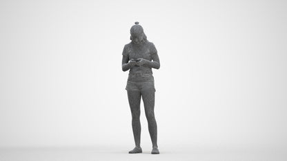 3D people model girl casual standing, scanned human for 3ds Max rendering, three-quarter front view render